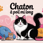 Chaton poil mi long entouré accessoires ambiance chaleureuse