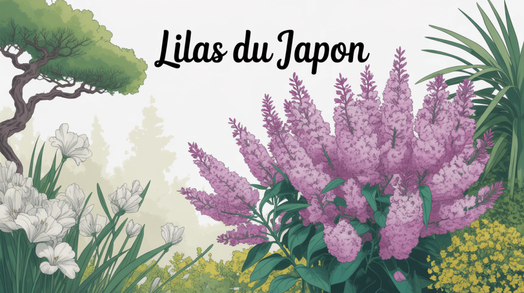 Illustration lilas du Japon en floraison au jardin