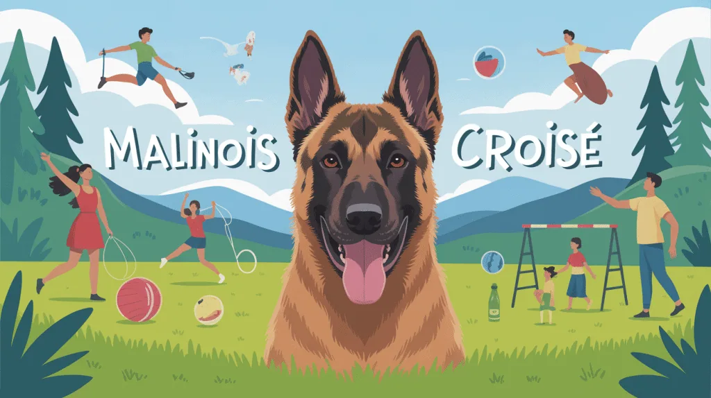 Malinois croisé athlétique en famille et nature