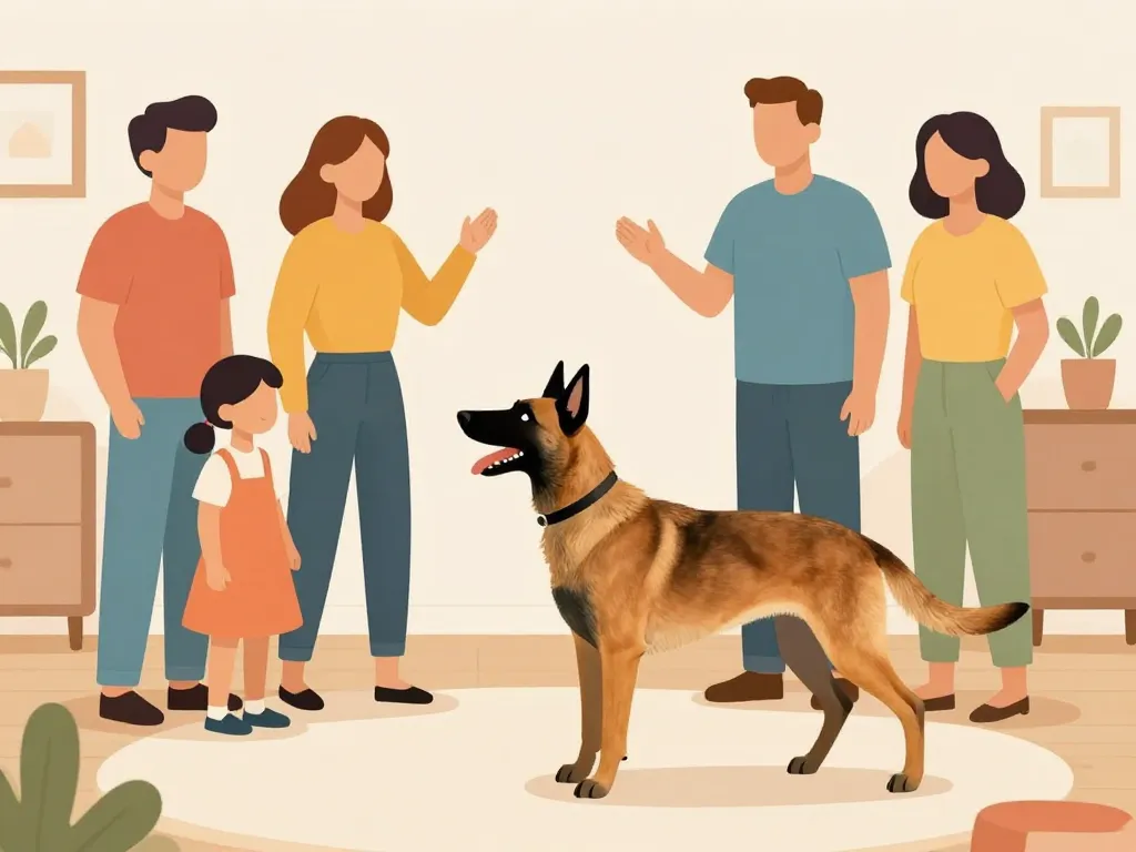 Malinois croisé chien joueur dans maison familiale