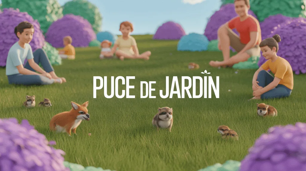 image puce de jardin dans pelouse avec famille et animaux