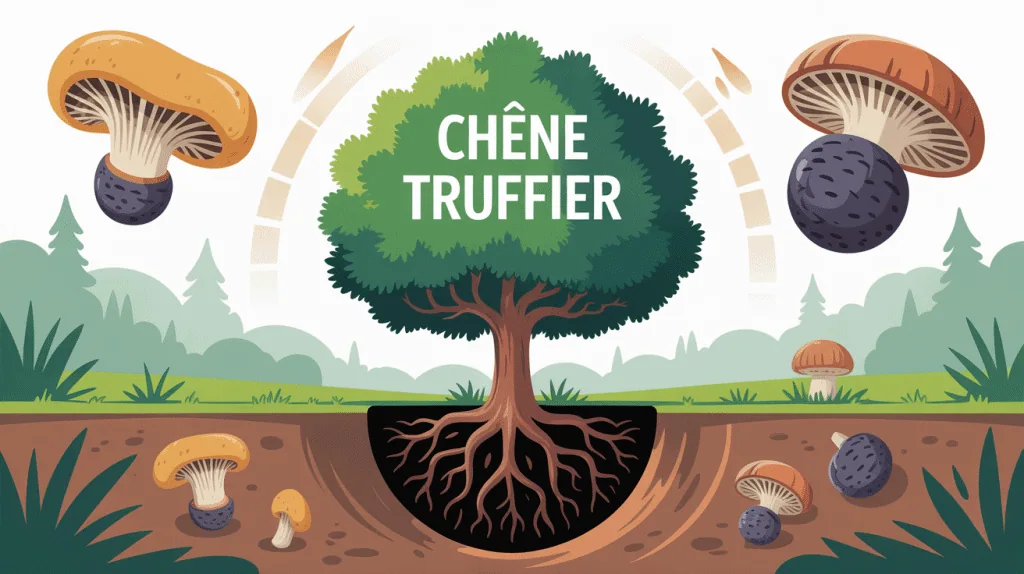 Chêne truffier combien de temps avant production truffes illustration vectorielle racines et truffes