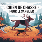Illustration chiens de chasse pour le sanglier en action forêt