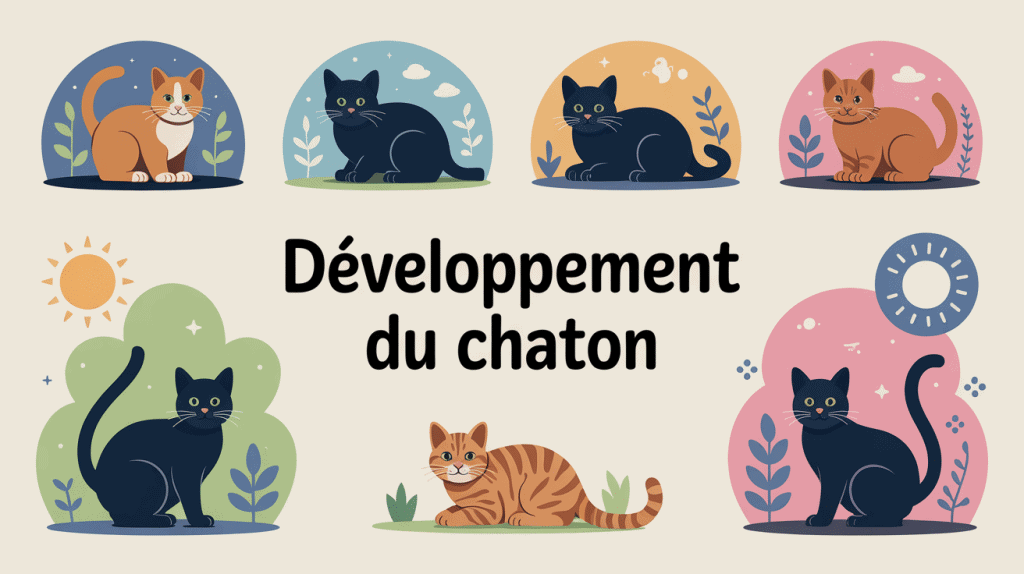 Illustration centrale du développement chaton semaine par semaine, étapes clés