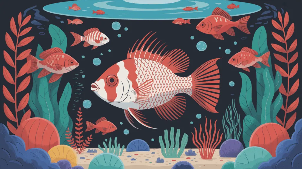 illustration moderne ryukin aquarium plantes poissons rouges