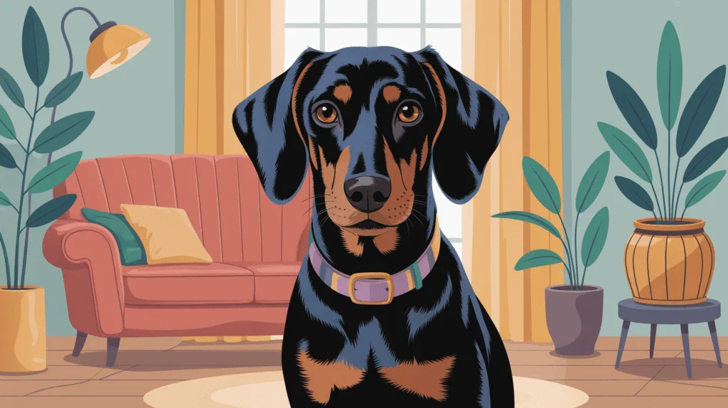 portrait artistique teckel arlequin poil ras dans un foyer chaleureux