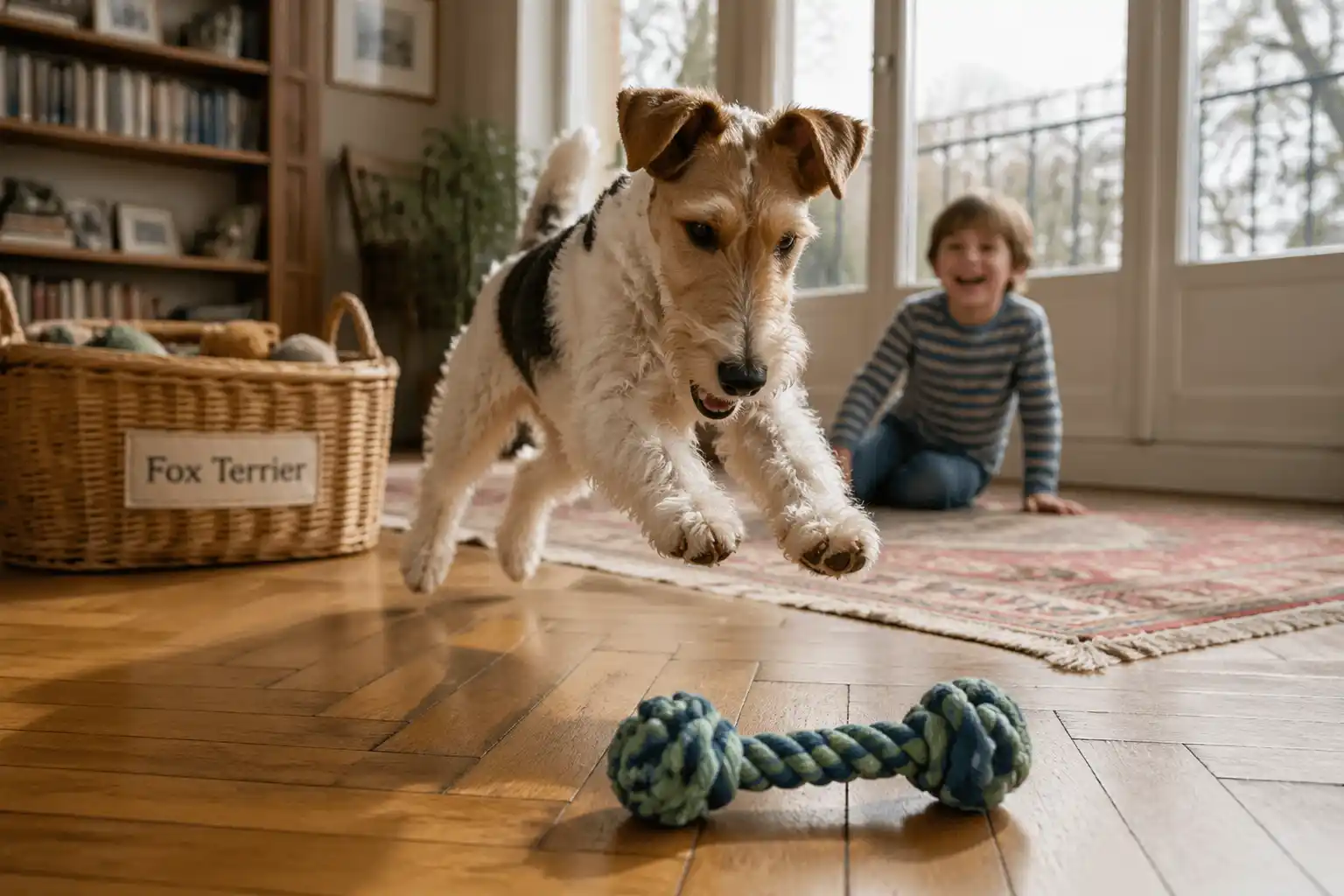 fox terrier poil dur joue salon