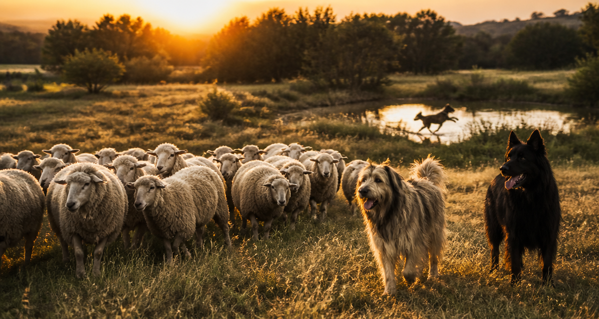bergers espagnols guidant un troupeau de moutons