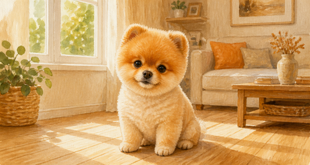 boo spitz nain coupe nounours sur parquet