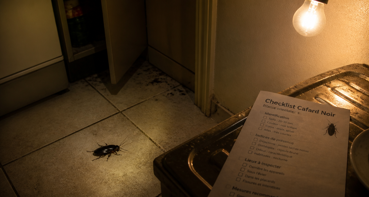 cafard noir adulte dans cuisine