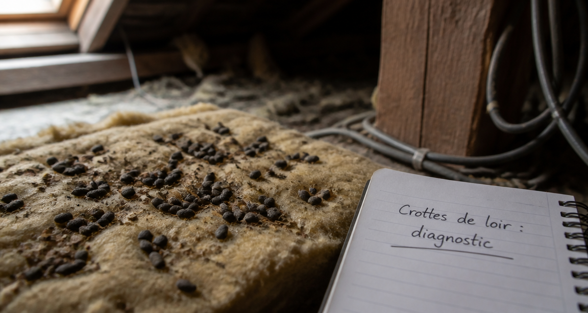 crottes de loirs sur laine de verre en grenier