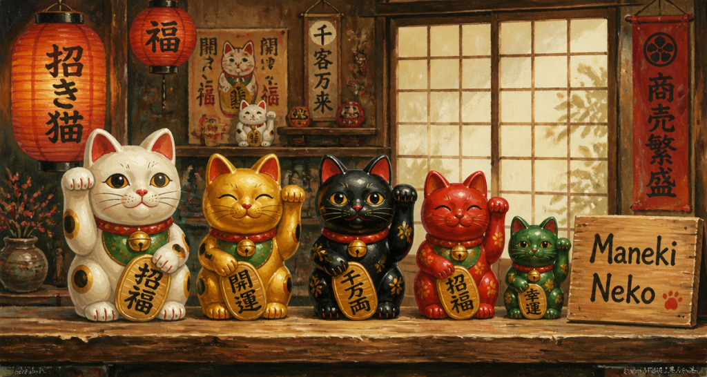 Porte bonheur chat Maneki Neko multicolore
