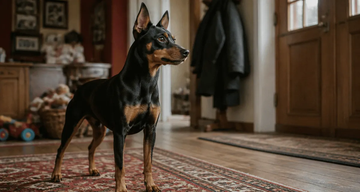 Pinscher nain caractère attentif dans un salon