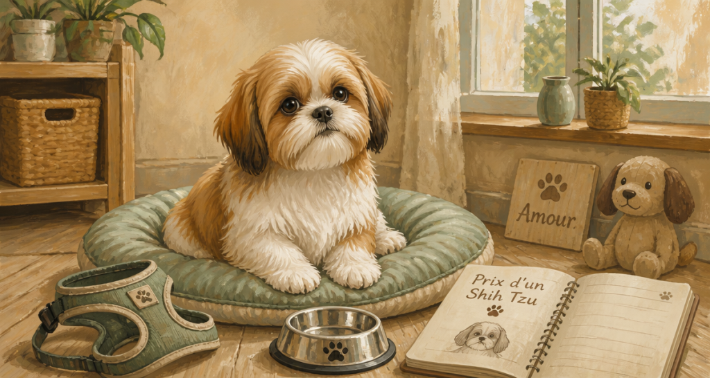 prix shih tzu chiot sur coussin accessoires