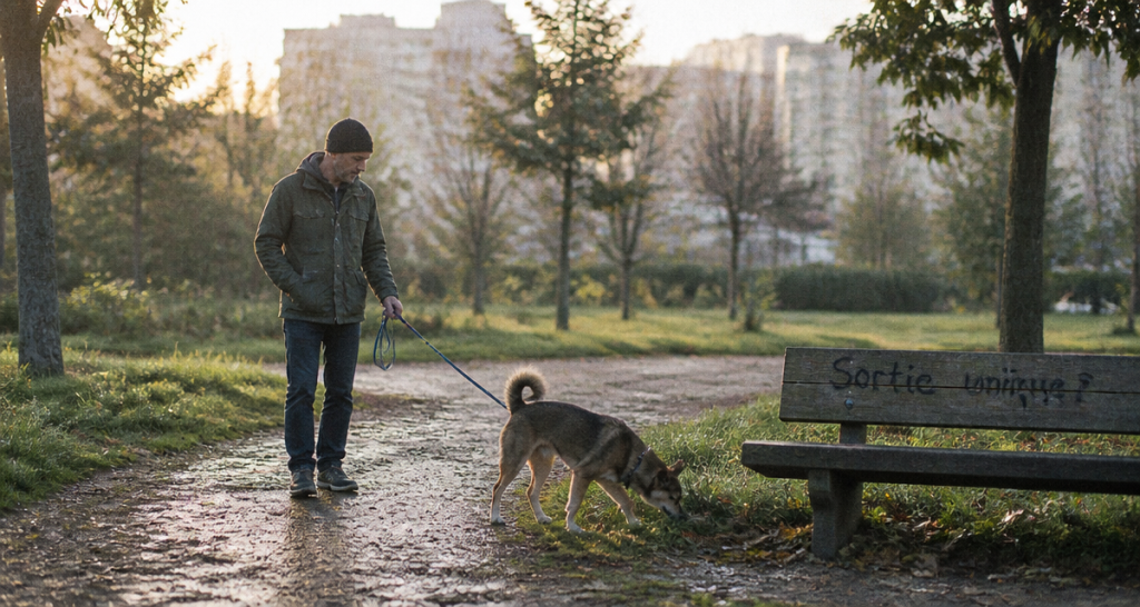 sortir son chien 1 fois par jour homme parc