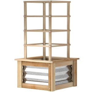 Outsunny Wooden Raised Garden Bed with Trellis, Galvanized Planter Box Elevated Garden Bed for Garden, Patio, Natural Wood