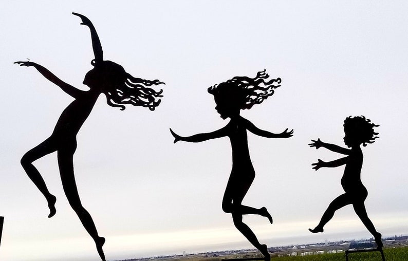 3_sisters_silhouettes silhouette garden stakes of three dancing sisters