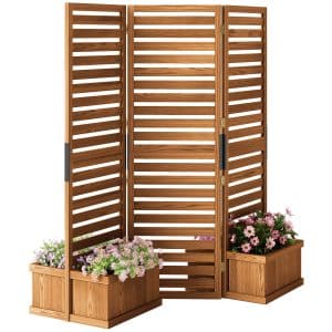 Outsunny Wood Panel Trellis 62.5" x 19" x 66" with 4 Planter Box Raised Bed Natural Wood for Garden | Aosom.com