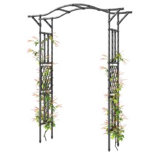 Outsunny Garden Arch, PE-Coated Steel Garden Arch Trellis with Extended Top, Black