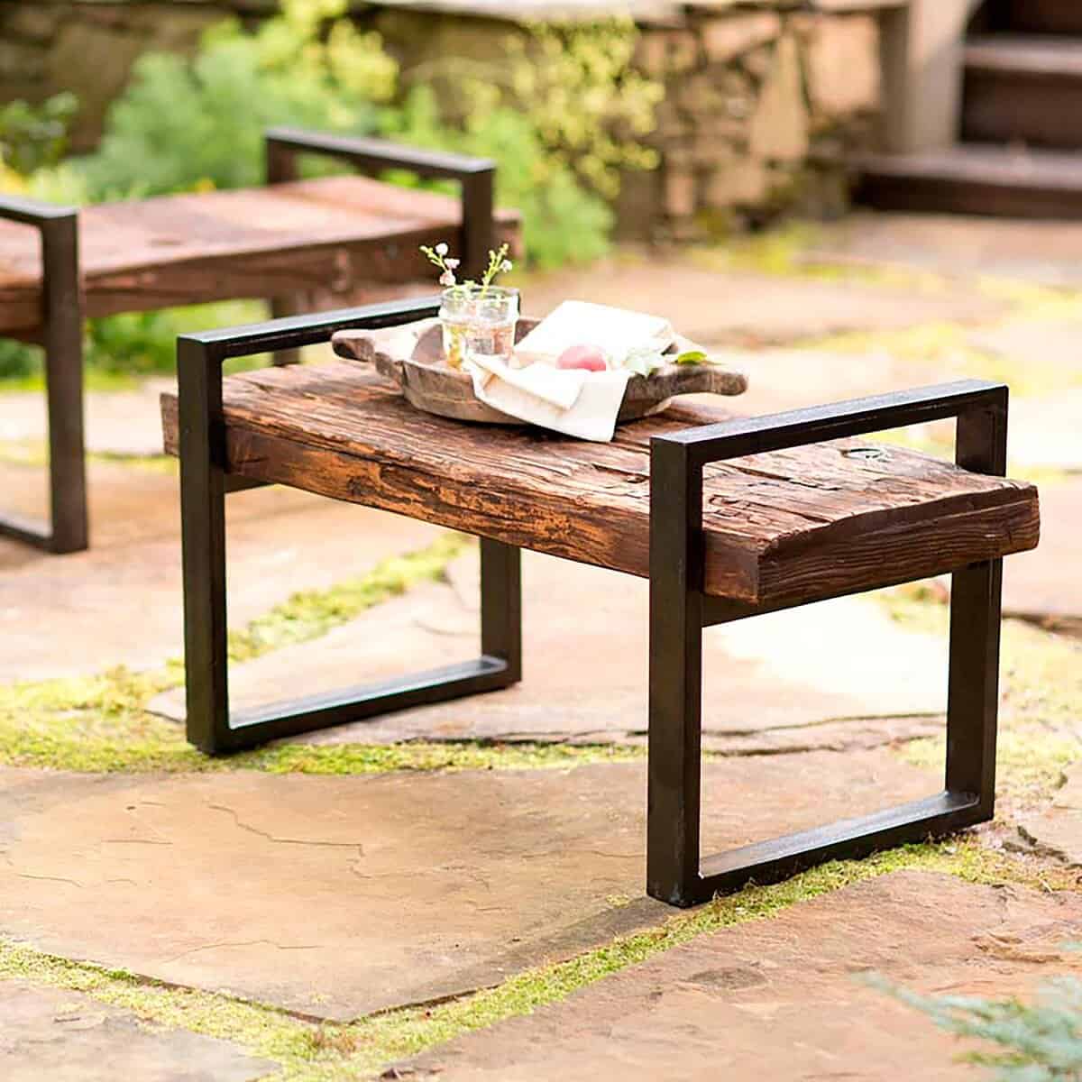 Reclaimed Wood And Iron Outdoor Bench