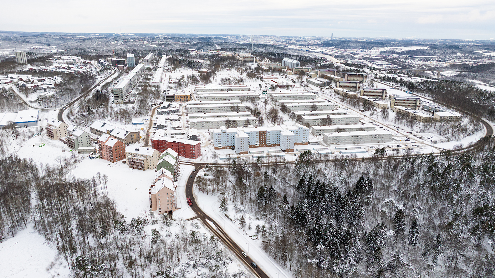 Flygbild vinter i Gårdsten 2026
