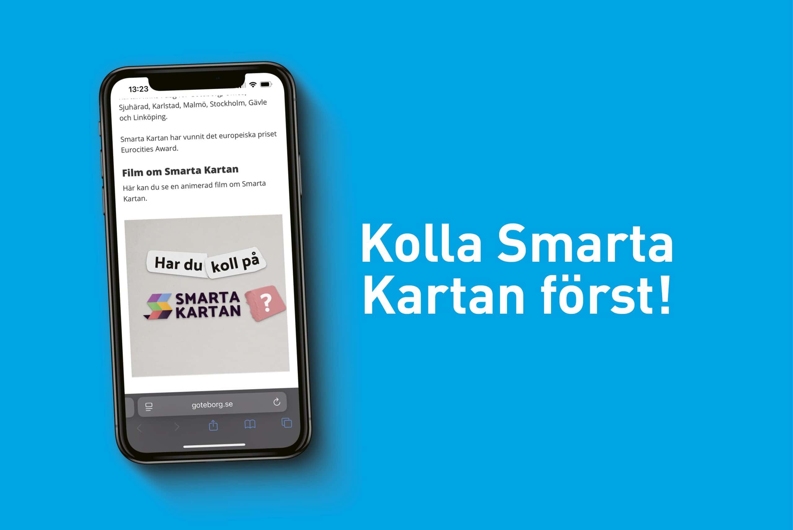 Bild på en mobil och texten Kolla Marta Kartan först