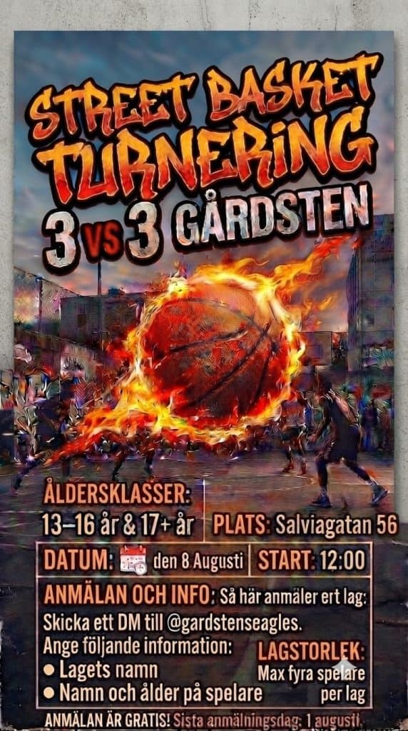 Affisch för hela streetbasket 8 augusti