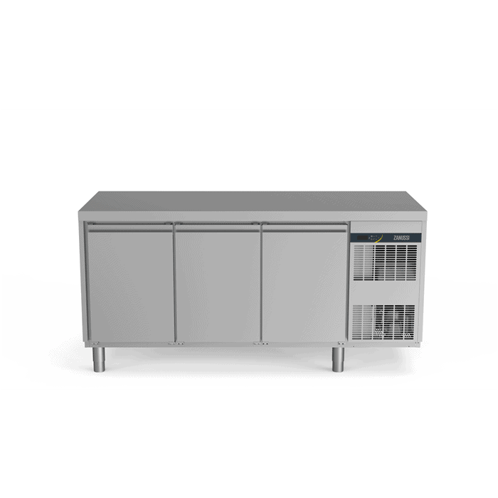 Zanussi Kølebord 440L Med 3 Låger Og Kompressor I Højre Side, Ideel Til Professionel Køkkenbrug.