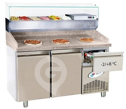 Pizzadisk Frenox med opbevaringsskuffe og døre til professionel pizzaopbevaring.