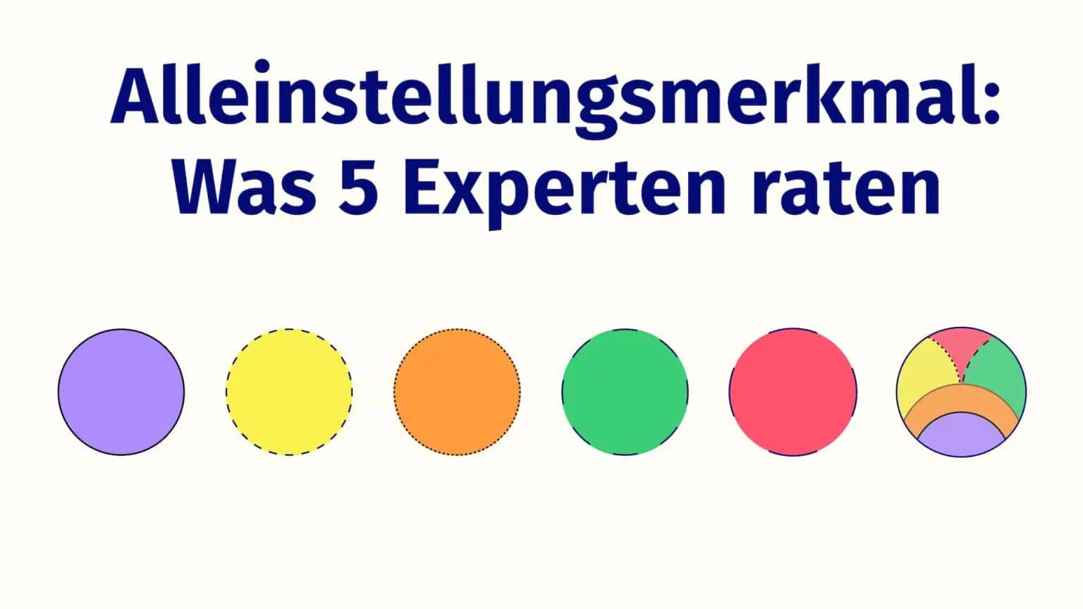 5 Kreise mit unterschiedlichen Farben. Am Ende ergeben sie einen Krei mit mehreren unterschiedlichen Farbflächen, die untereschiedliche Perspektiven der Experten auf das Thema Alleinstellungsmerkmal zeigt.