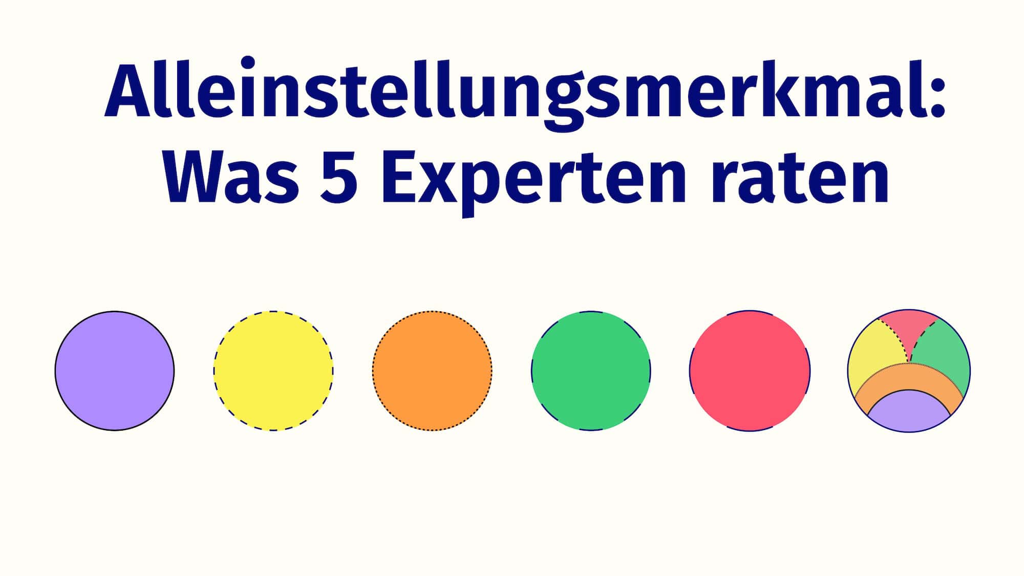 5 Kreise mit unterschiedlichen Farben. Am Ende ergeben sie einen Krei mit mehreren unterschiedlichen Farbflächen, die untereschiedliche Perspektiven der Experten auf das Thema Alleinstellungsmerkmal zeigt.