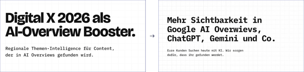 Screenshopt Pitch Deck: Digital X 2026 als AU-Overview Booster Regionale Themen-Intelligence für Content, der in AI-Overviews gefunden wird