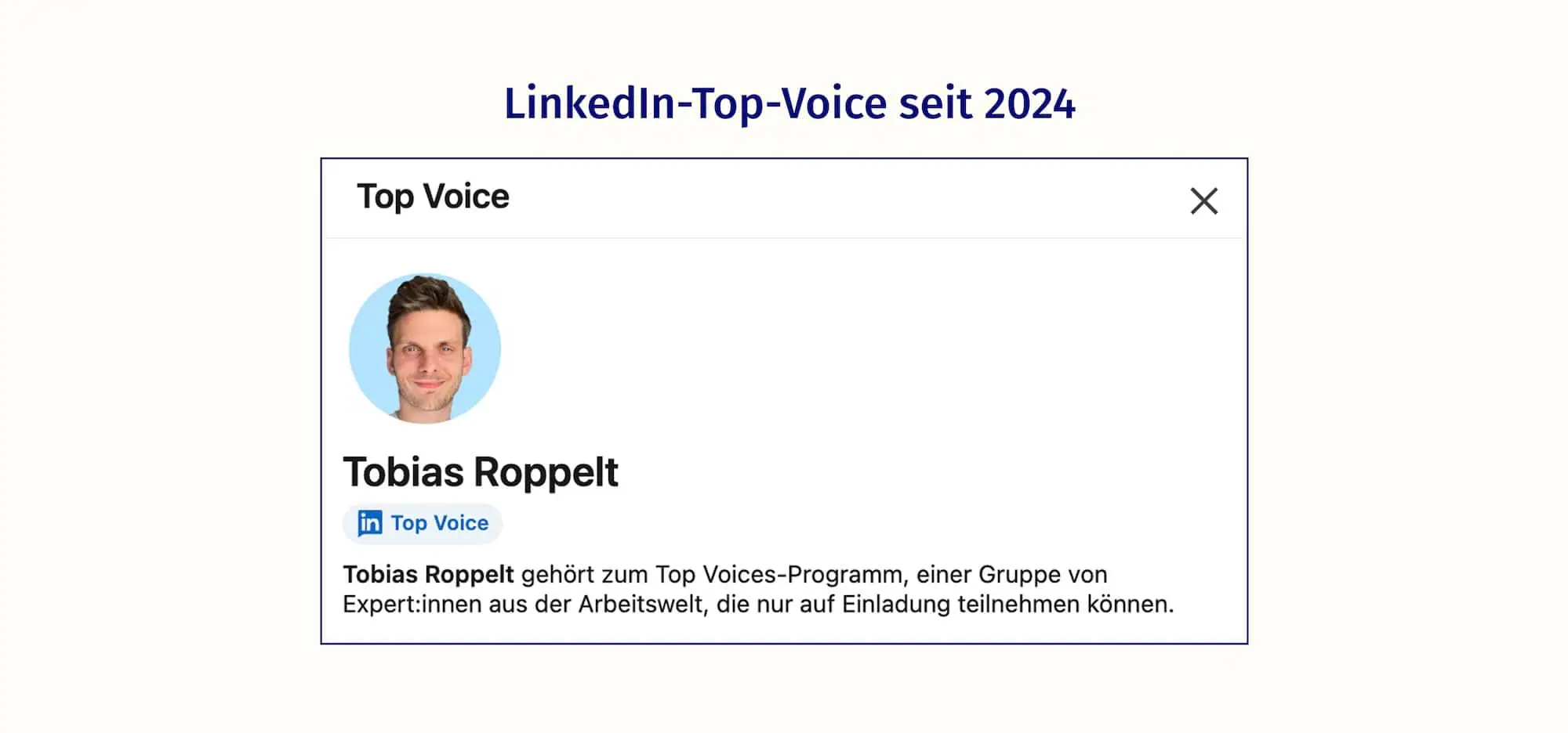 Screenshot vom Profil von Tobias Roppelt mit der LinkedIn-Top-Voice-Auszeichnung.