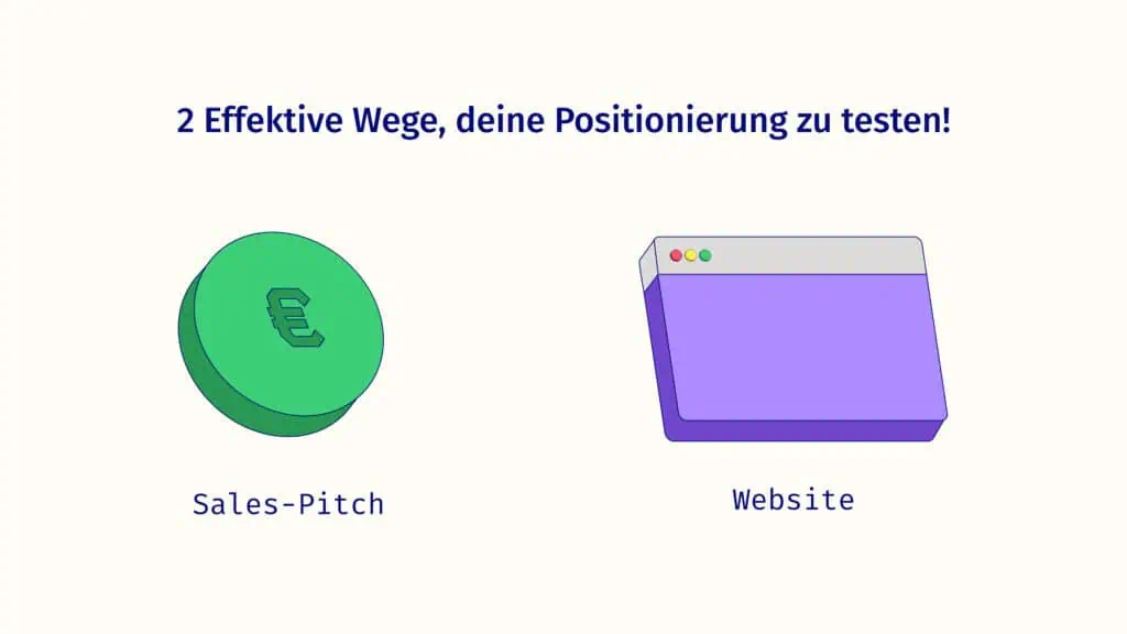 Wege, um Positionierung zu testen: Symbol eines Geldstücks für Sales und einer Website