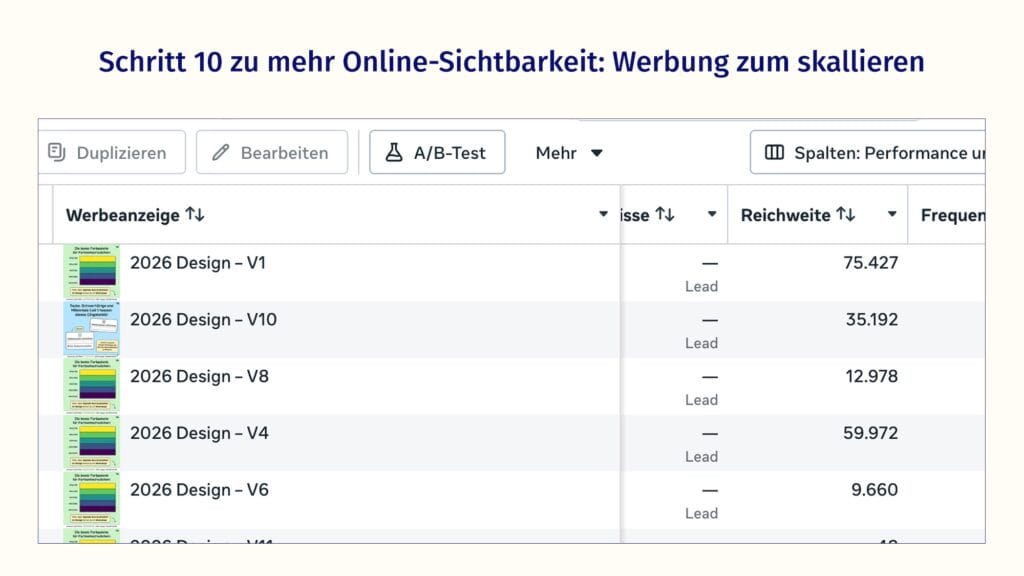 Screenhot der Facebook-Werbung für Reichweite von Gehirngerecht.