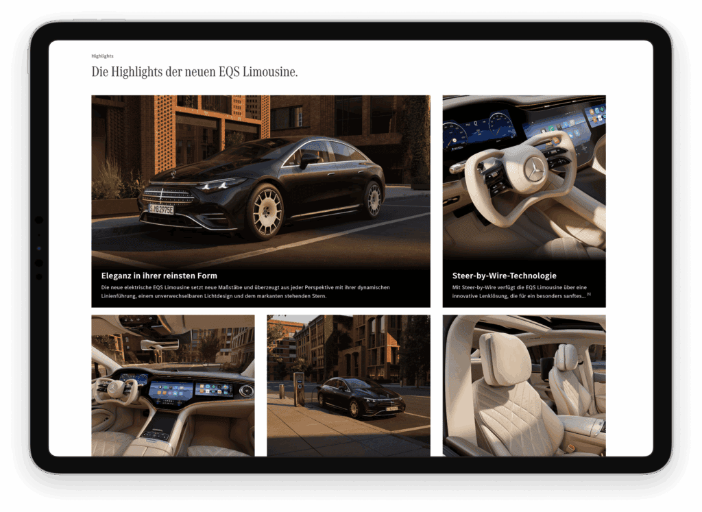Neuromarketing-Beispiel der Startseite von Mercedes, die Dominanz ausstrahlen.