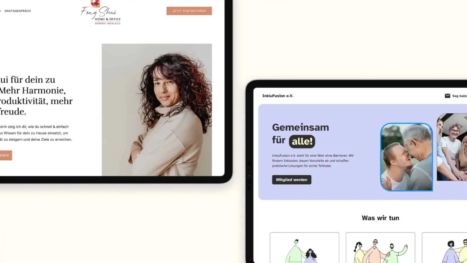 Screenshots von zwei Webvisitenkarten als Mock-Up in Ipads