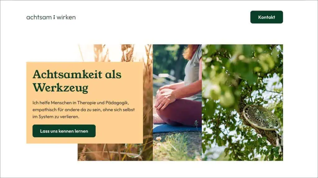 Screenshot der Webvisitenkarte von achtsam wirken.
