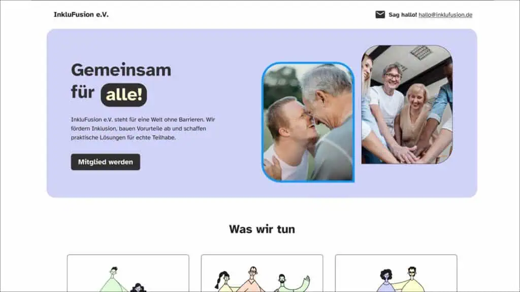 Screenshot der Webvisitenkarte von Inklufusion