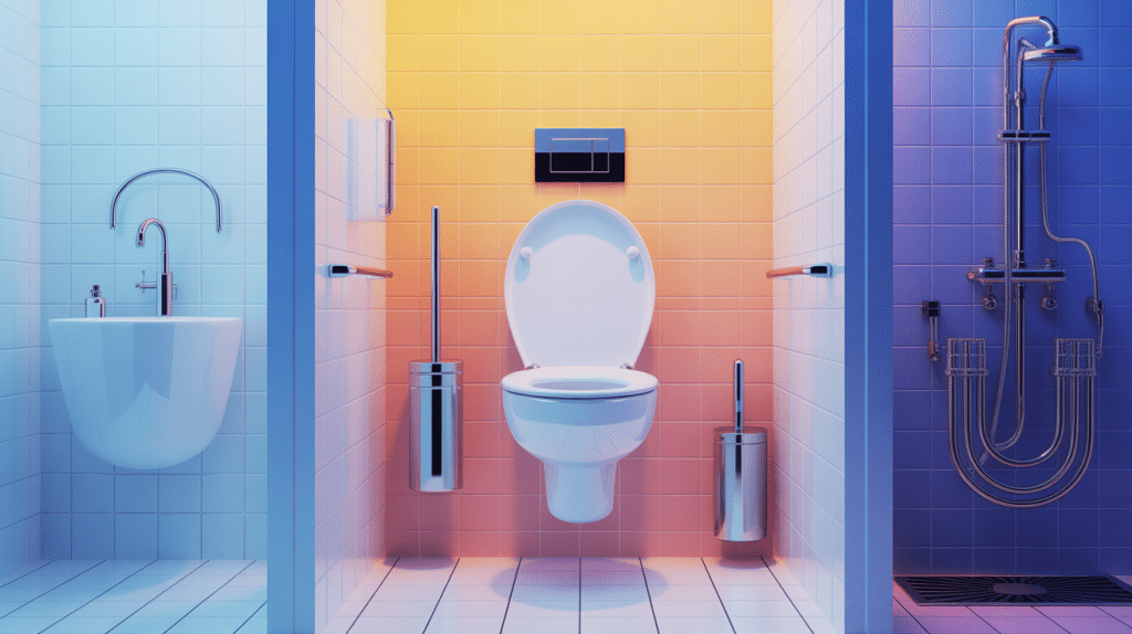 Illustration bati support WC suspendu dans salle de bains moderne