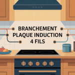 branchement plaque induction 4 fils avec fils colorés et tableau électrique