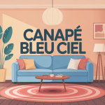 canapé bleu ciel dans un salon moderne lumineux