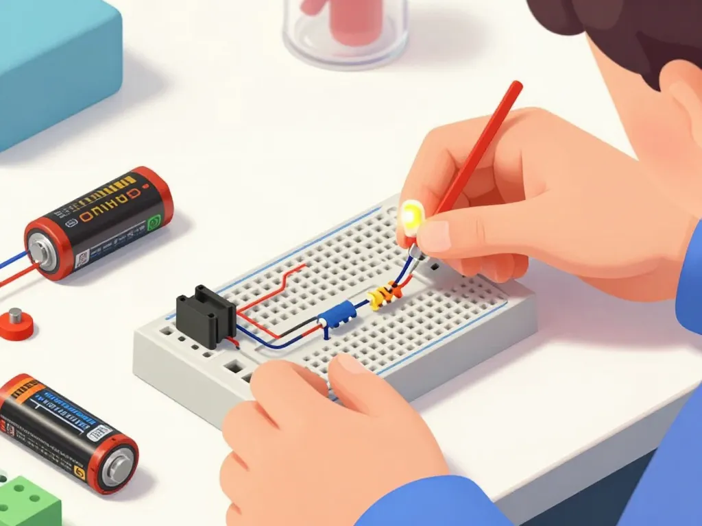 illustration montage circuit electronique débutant sur breadboard
