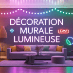 Décoration murale lumineuse avec guirlandes LED, néons et cadres lumineux