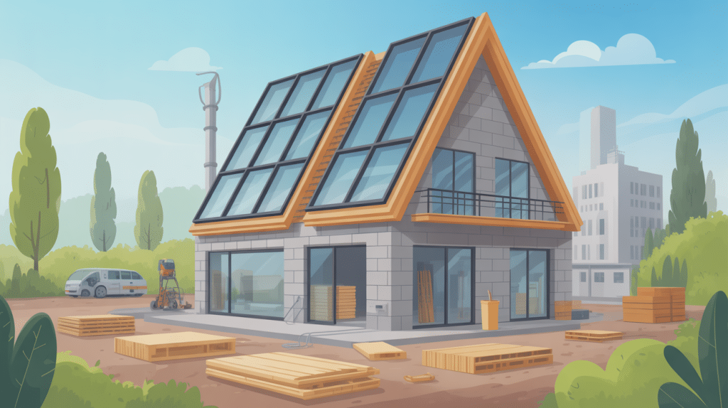 Illustration d'un panneau sandwich toiture sur bâtiment moderne