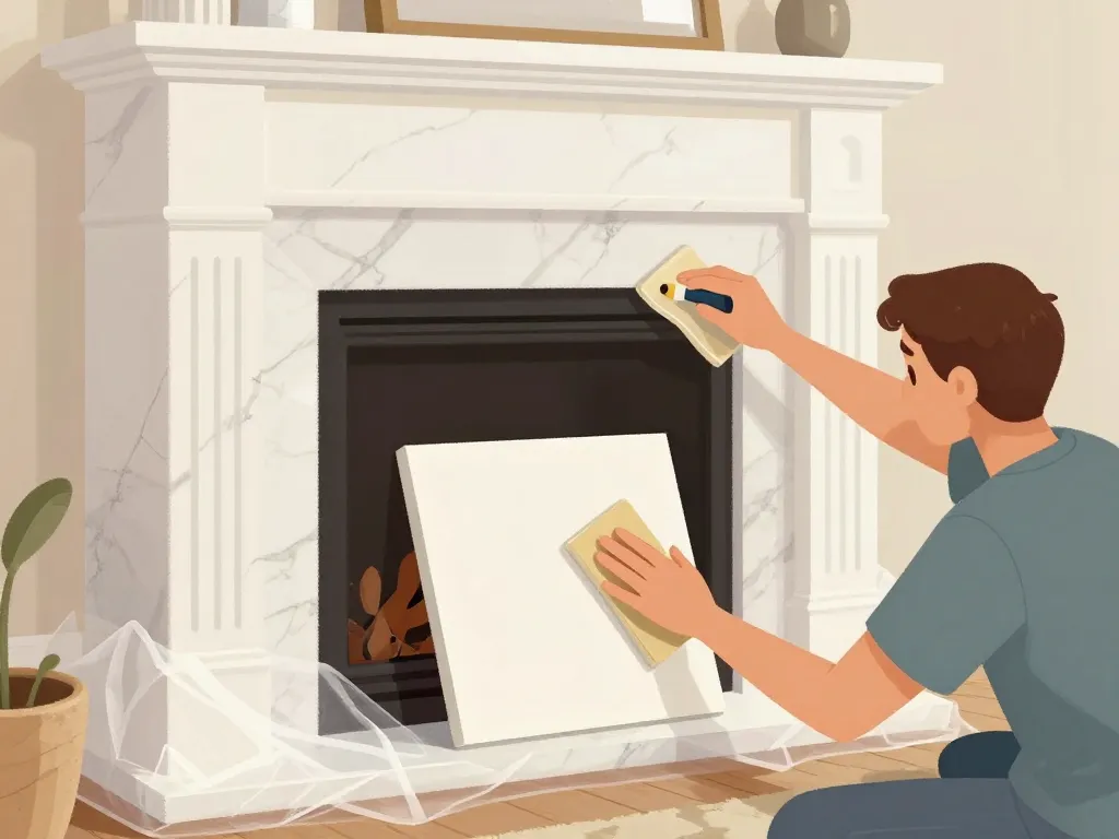 peindre du marbre cheminée nettoyage et ponçage
