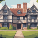 style tudor façade à colombages poutres apparentes manoir anglais