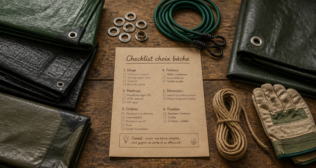 Bache de protection et accessoires sur etabli
