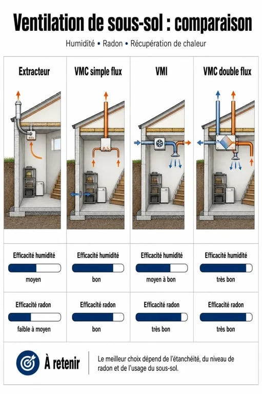 Comparatif des systèmes de ventilation mécanique pour sous-sol : extracteur, VMC et VMI
