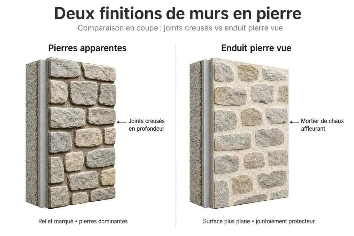 Comparaison technique entre enduit pierre vue et pierres apparentes pour la rénovation de façade